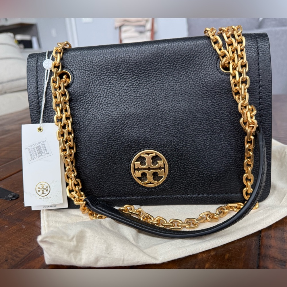 NWT Tory Burch Black and Gold Carson Convertible Shoulder bag
